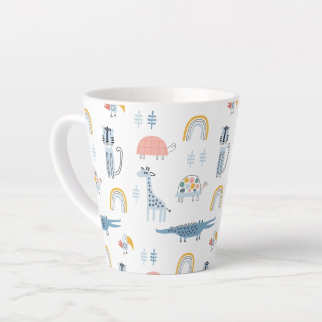 Caneca De Café Latte Padrão de Diversão de Animais de Doodle (Ângulo esquerdo)
