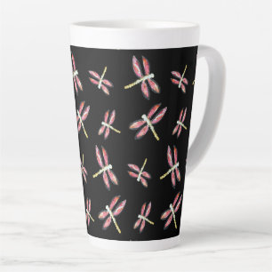 Caneca De Café Latte Padrão de Dragonfly Rosa Dançante
