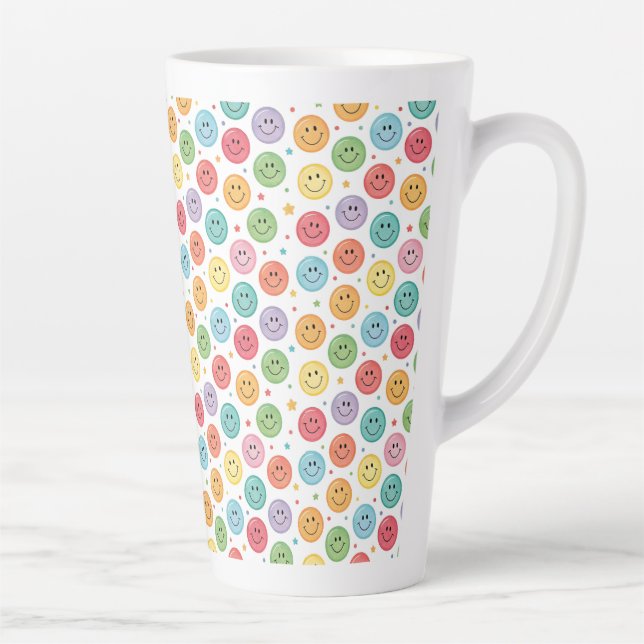 Caneca De Café Latte Padrão de Emoji Sorridente (Direita)
