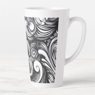 Caneca De Café Latte Padrão de espiral preto e branco