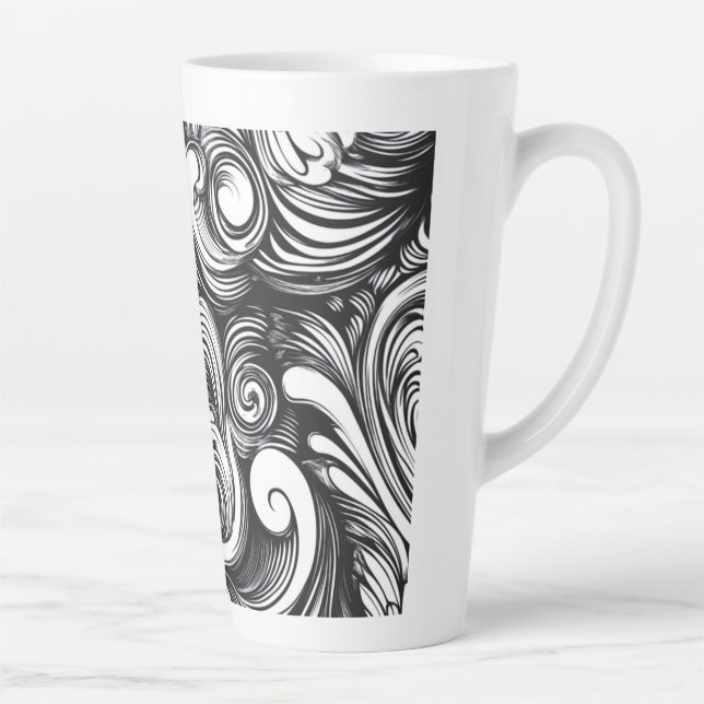 Caneca De Café Latte Padrão de espiral preto e branco (Direita)
