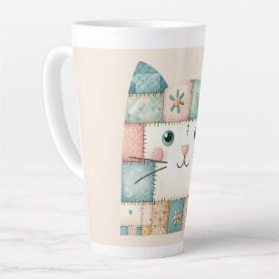 Caneca De Café Latte Padrão de Face de Gatinho Cottage Pastel de Patchw