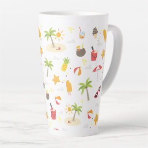 Caneca De Café Latte Padrão de Férias na Praia do Verão Tropical Des