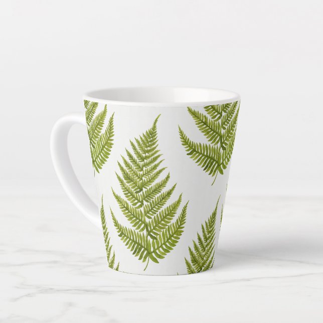 Caneca De Café Latte Padrão de Fern de Aquarela (Ângulo esquerdo)