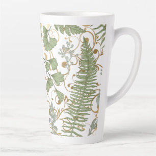 Caneca De Café Latte Padrão de Fern Verde e Dourado