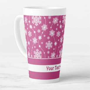 Caneca De Café Latte Padrão de Floco de Neve Branco, Cor-de-Rosa Brilha