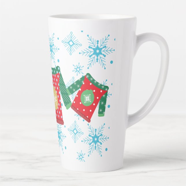 Caneca De Café Latte Padrão de Flocos de Neve de Suéter Feio (Direita)