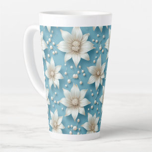 Caneca De Café Latte Padrão de Flor Branca Elegante Com Pérolas