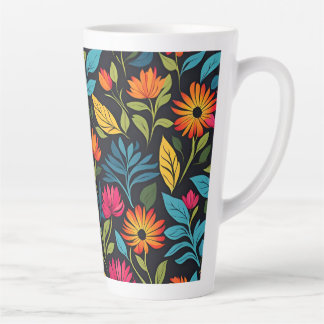 Caneca De Café Latte Padrão de Flor Colorido