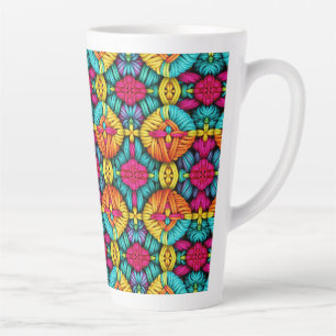 Caneca De Café Latte Padrão de Flor de Tricô Arco-Íris