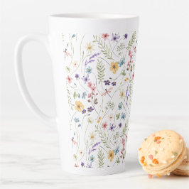 Caneca De Café Latte Padrão De Flor Selvagem E Borboletas