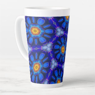Caneca De Café Latte Padrão de Flores Azuis abstrato