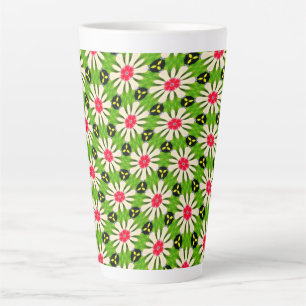 Caneca De Café Latte Padrão de Flores Cor-de-Rosa e Branco