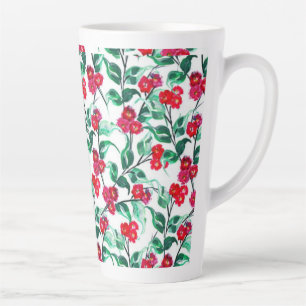 Caneca De Café Latte Padrão de Flores Cor Vermelha Floral-56698