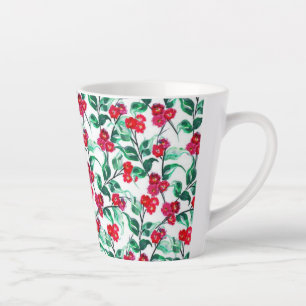 Caneca De Café Latte Padrão de Flores Cor Vermelha Floral-56698