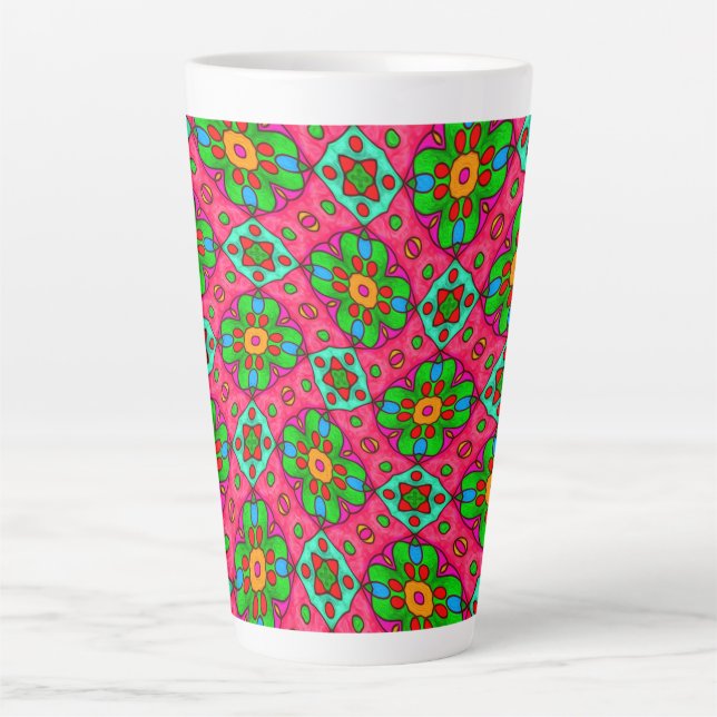 Caneca De Café Latte Padrão de Flores de Abstrato exclusivo (Frente)