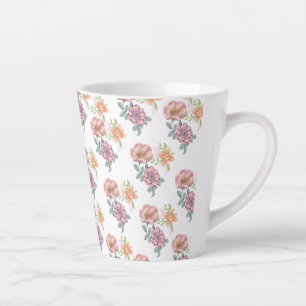 Caneca De Café Latte Padrão de Flores de Mola
