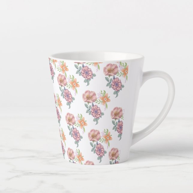 Caneca De Café Latte Padrão de Flores de Mola (Direita)