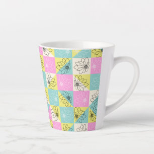 Caneca De Café Latte Padrão de Flores de Mola do Quadro de Verificação
