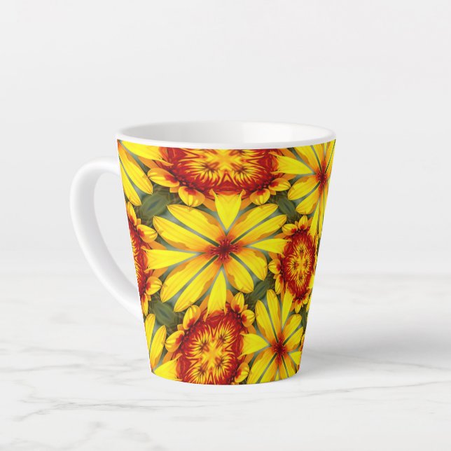 Caneca De Café Latte Padrão de Flores de ouro (Ângulo esquerdo)