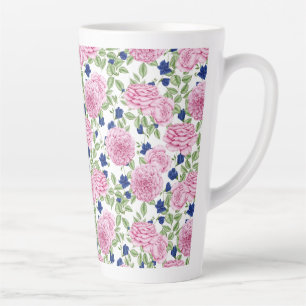 Caneca De Café Latte Padrão de Flores de Rosa Rosa