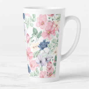 Caneca De Café Latte Padrão de Flores e Folhas de primavera