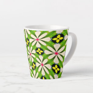 Caneca De Café Latte Padrão de Flores Estéticas