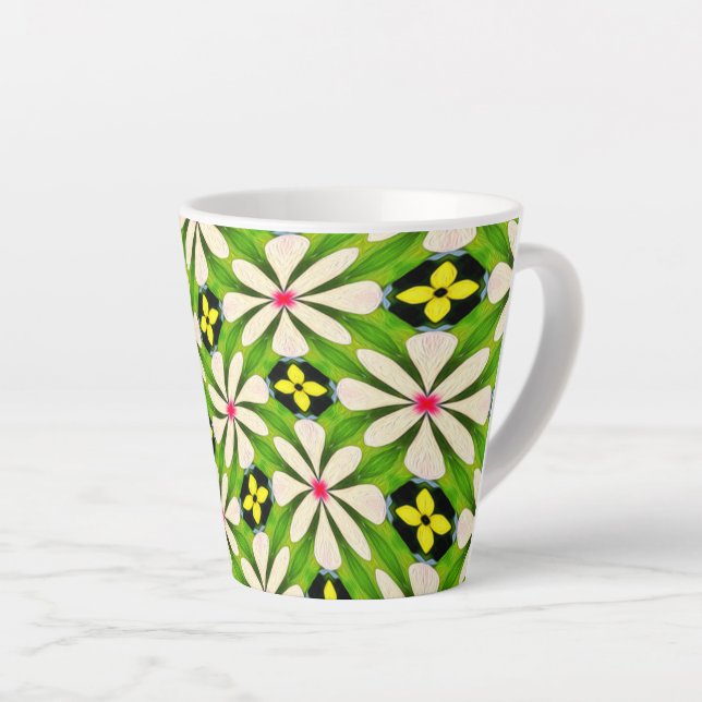 Caneca De Café Latte Padrão de Flores Estéticas (Ângulo direito)