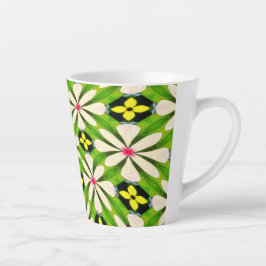 Caneca De Café Latte Padrão de Flores Estéticas