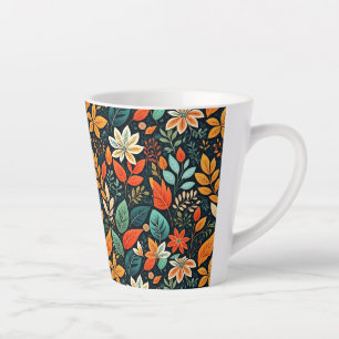Caneca De Café Latte Padrão de Flores Exóticas Florais-24193