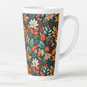 Caneca De Café Latte Padrão de Flores Exóticas Florais-24193