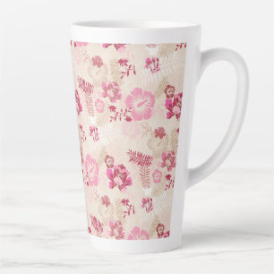 Caneca De Café Latte Padrão de flores modernas cor-de-rosa fofo