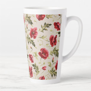 Caneca De Café Latte Padrão de flores papoulas vermelhas brilhantes vin