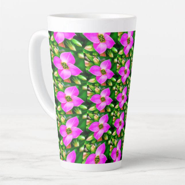 Caneca De Café Latte Padrão de Flores Tropicais Rosa (Ângulo esquerdo)