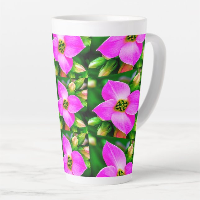 Caneca De Café Latte Padrão de Flores Tropicais Rosa (Ângulo direito)