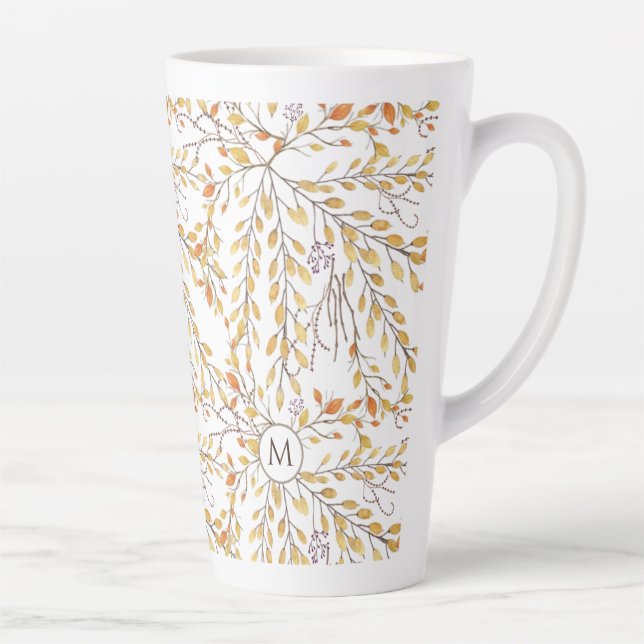 Caneca De Café Latte Padrão de Folhagem de outono legante personalizado (Direita)