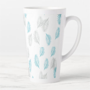 Caneca De Café Latte Padrão de Folhas Azul e Cinza