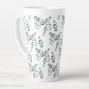 Caneca De Café Latte Padrão de Folhas de Eucalipto Verde Sálvia Elegant
