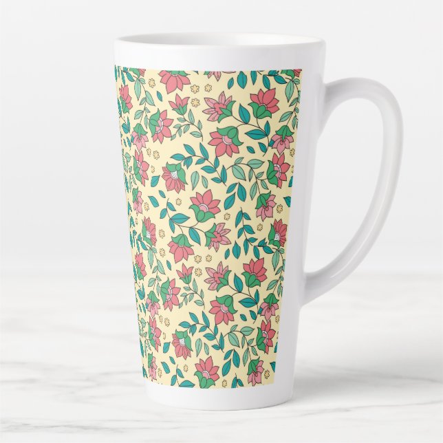 Caneca De Café Latte Padrão de Folhas de Flores Prensadas Desenhadas à  (Direita)
