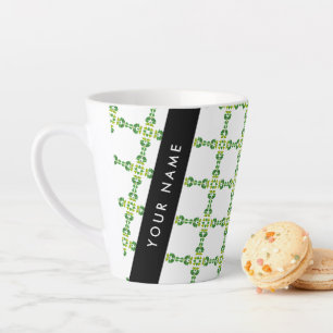 Caneca De Café Latte Padrão de Folhas, Folhas Verdes, Seu Nome
