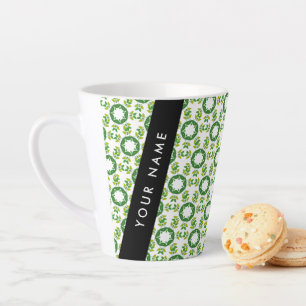 Caneca De Café Latte Padrão de Folhas, Folhas Verdes, Seu Nome
