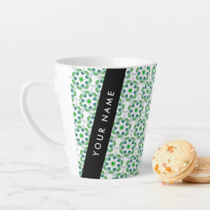 Caneca De Café Latte Padrão de Folhas, Folhas Verdes, Seu Nome
