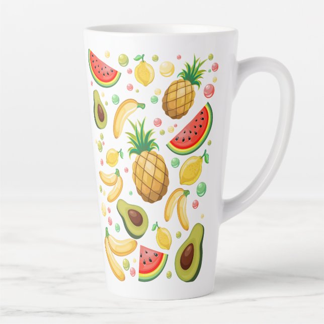 Caneca De Café Latte Padrão de Frutas de Verão Fresco (Direita)