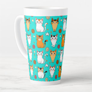 Caneca De Café Latte Padrão de Gato Fofo Com Gatos Coloridos, Bolas de