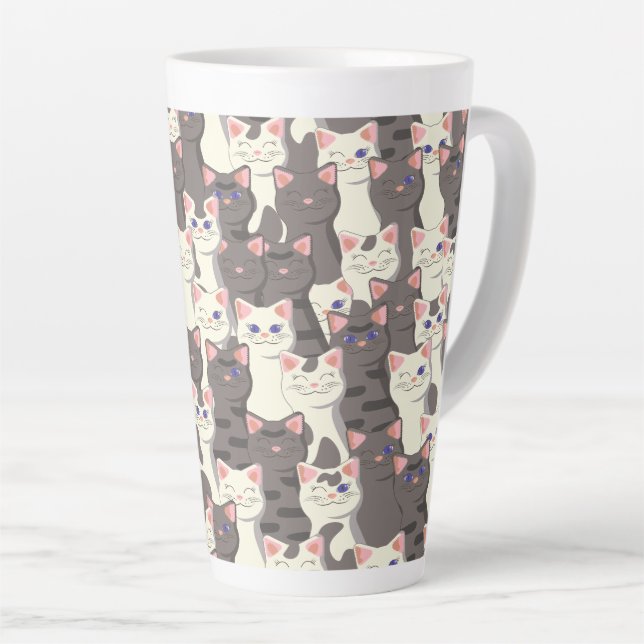 Caneca De Café Latte Padrão de gatos brancos e cinzas (Ângulo direito)