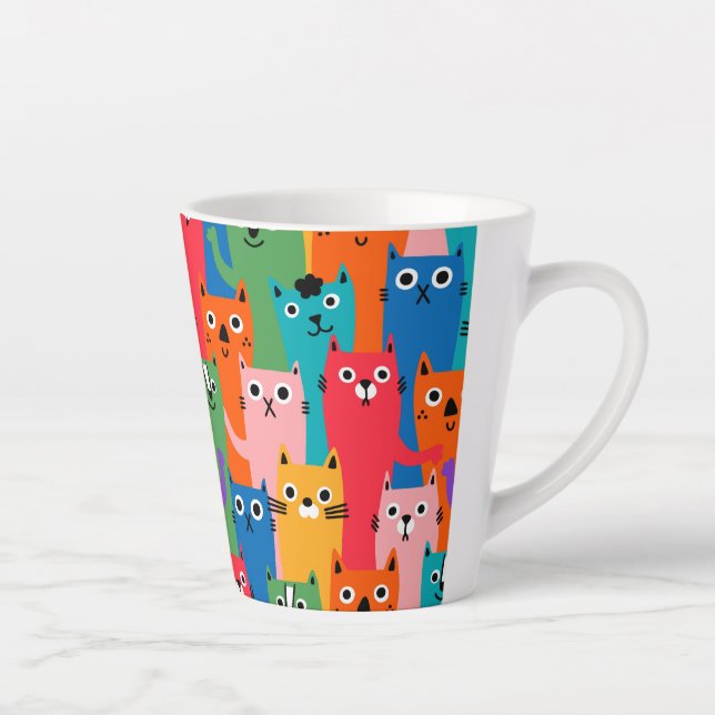 Caneca De Café Latte Padrão de gatos coloridos (Direita)