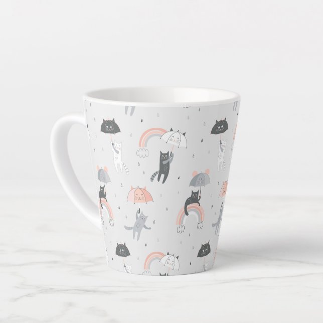 Caneca De Café Latte Padrão de Gatos de Choque em Cuta (Ângulo esquerdo)