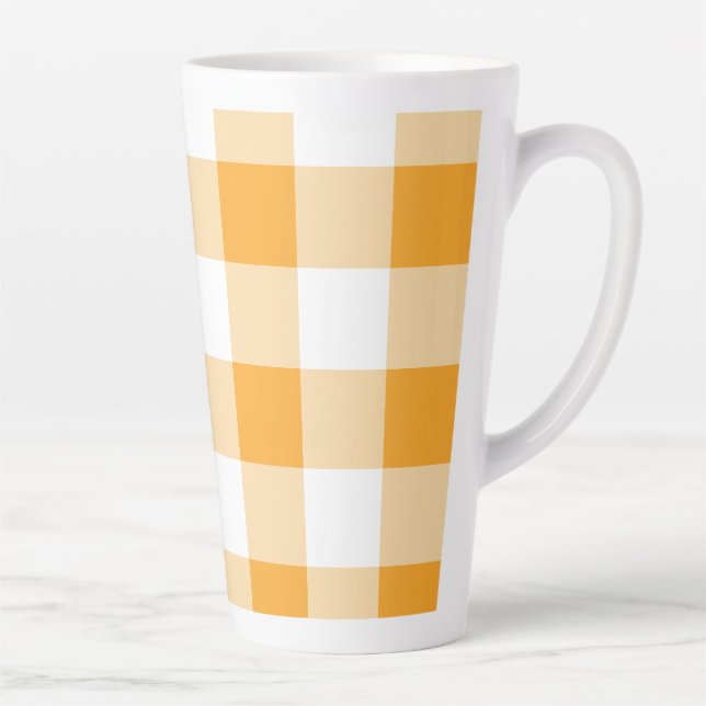 Caneca De Café Latte Padrão de Gingham Amarelo (Direita)