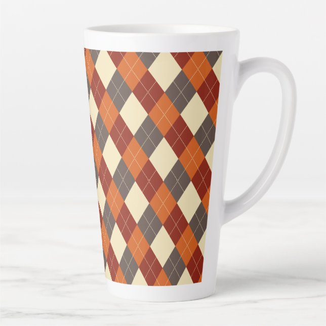 Caneca De Café Latte Padrão de Gingham de outono (Direita)