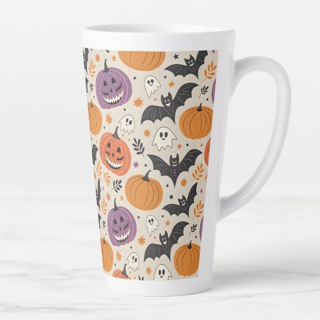 Caneca De Café Latte Padrão de Halloween e outono (Direita)